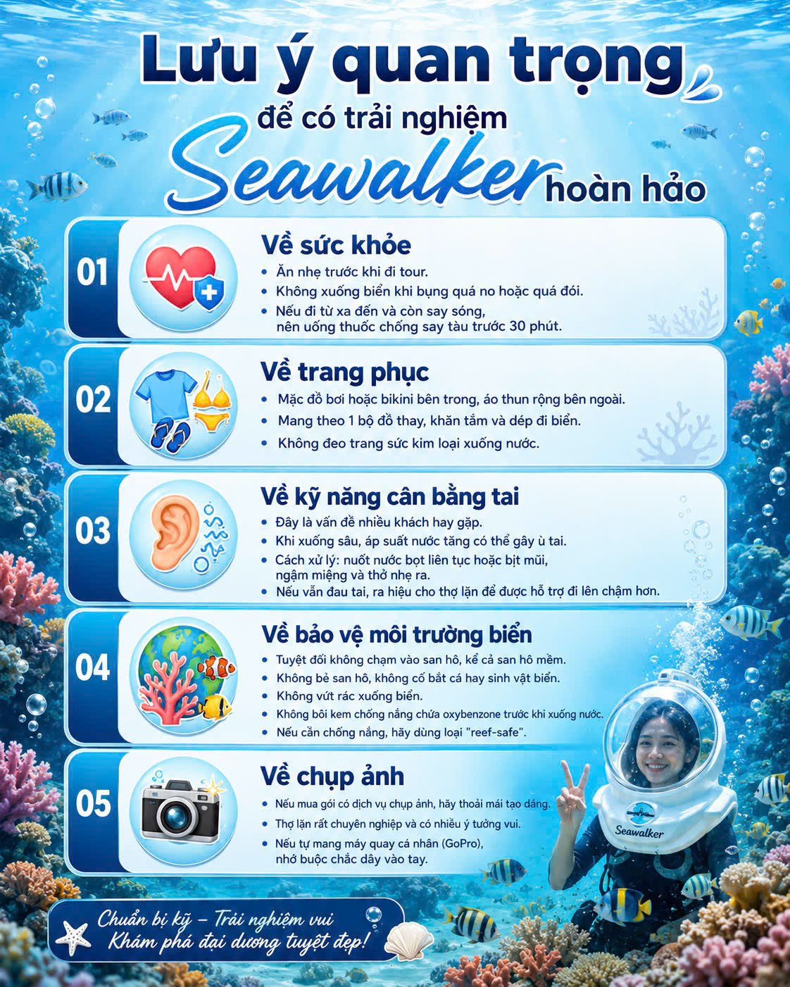 Một số lưu ý khi đi bộ dưới đáy biển